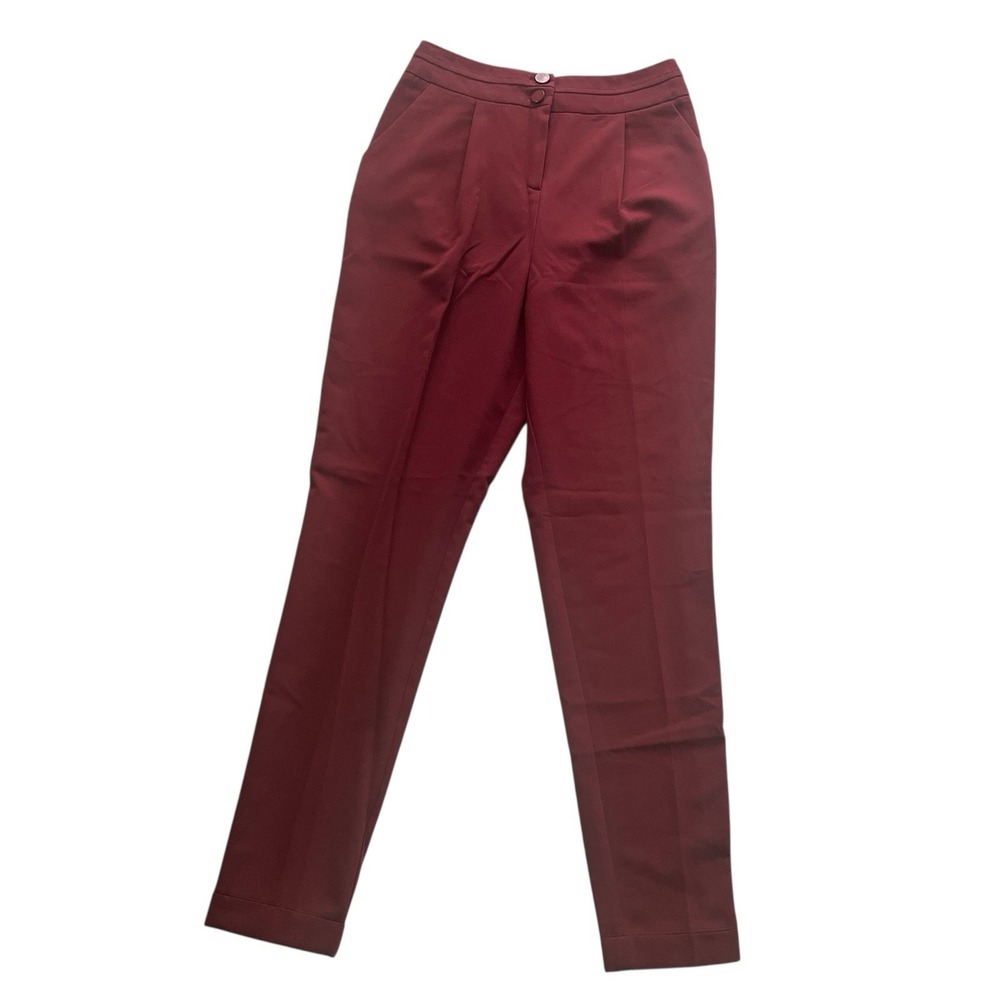 asos Women's Size 6 Oxblood Dress Pants Pleated Pocket Straight Leg‎ Cuff Career